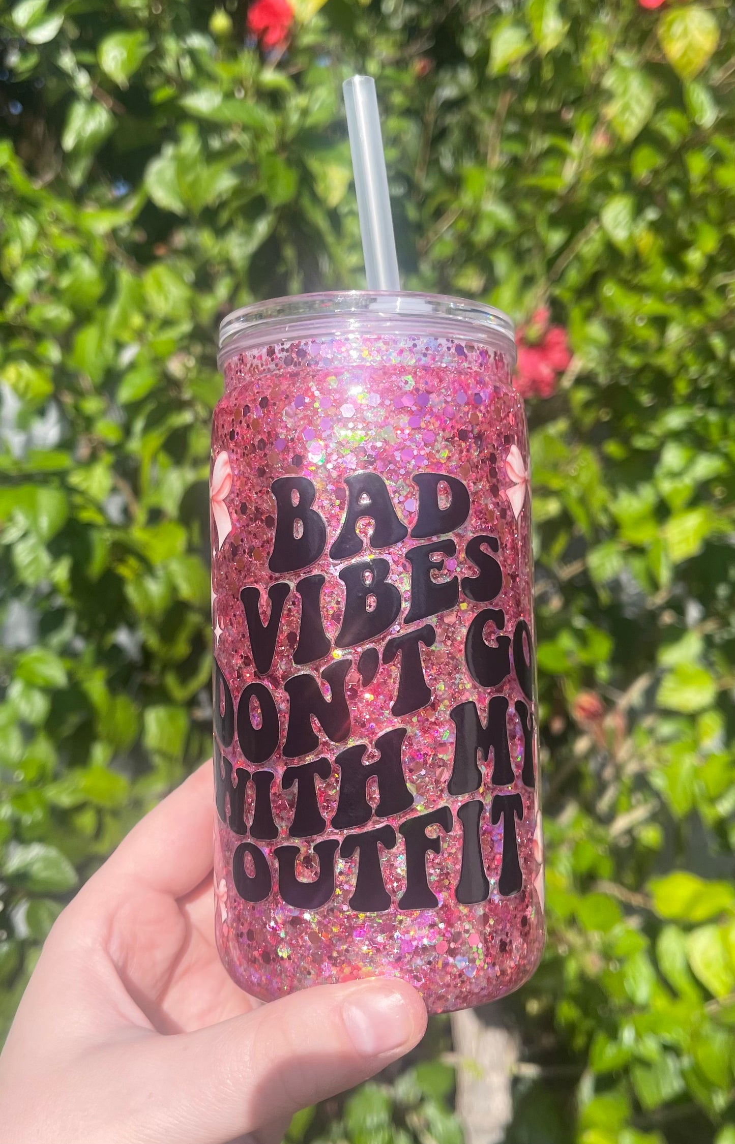 Bad Vibes Don't Go With My Outfit Pre Made Snowglobe Tumbler