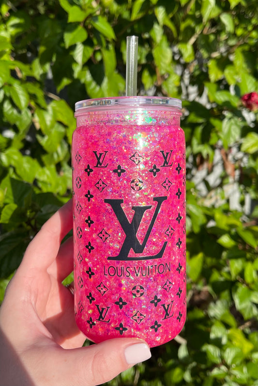 Pink Designer Pre Made Snowglobe Tumbler