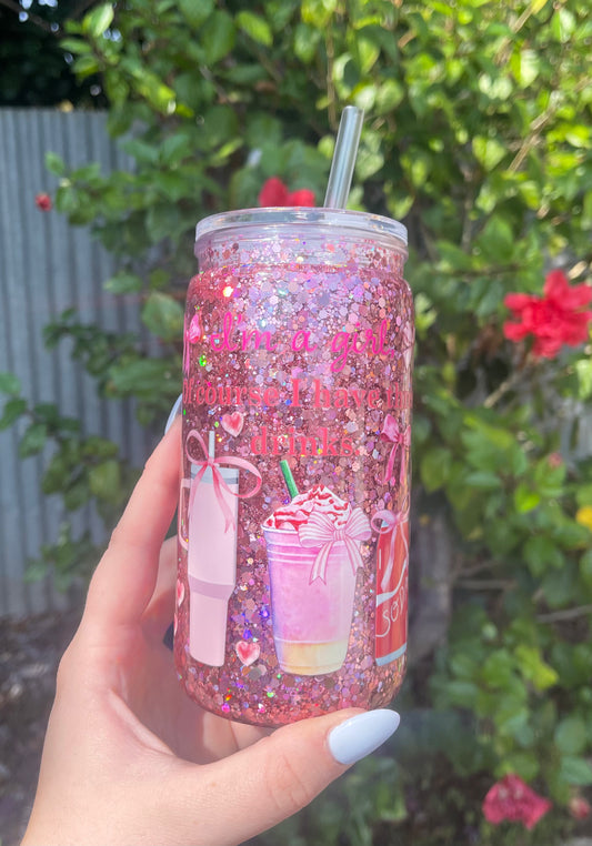 I’m a girl, of course I have three drinks Pre-Made Snowglobe Tumbler
