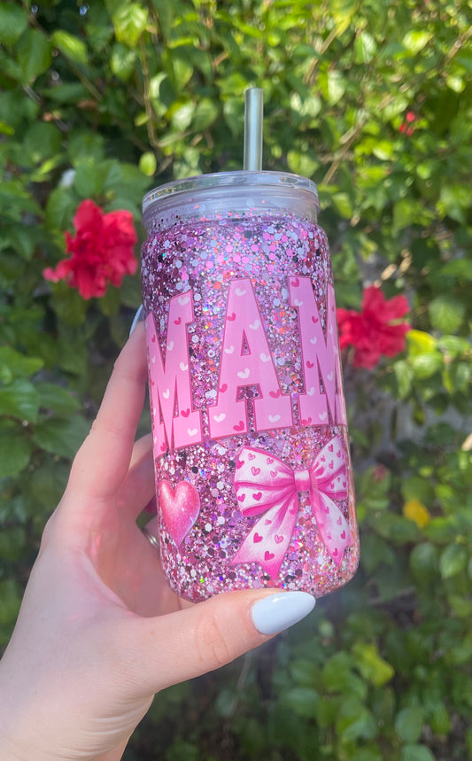 Pink Mama Pre-Made Snowglobe Tumbler