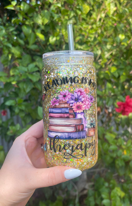 Reading is My Therapy Pre-Made Snowglobe Tumbler