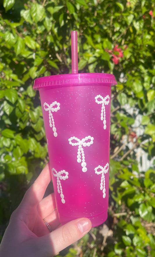 Pink Pearl Bow Cold Cup